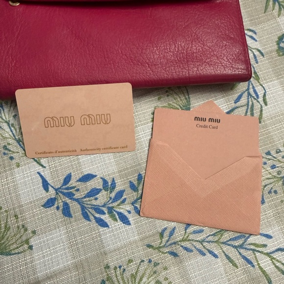 Miu Miu Fuchsia Leather Long Flap Wallet with Gold Logo - Picture 15 of 16